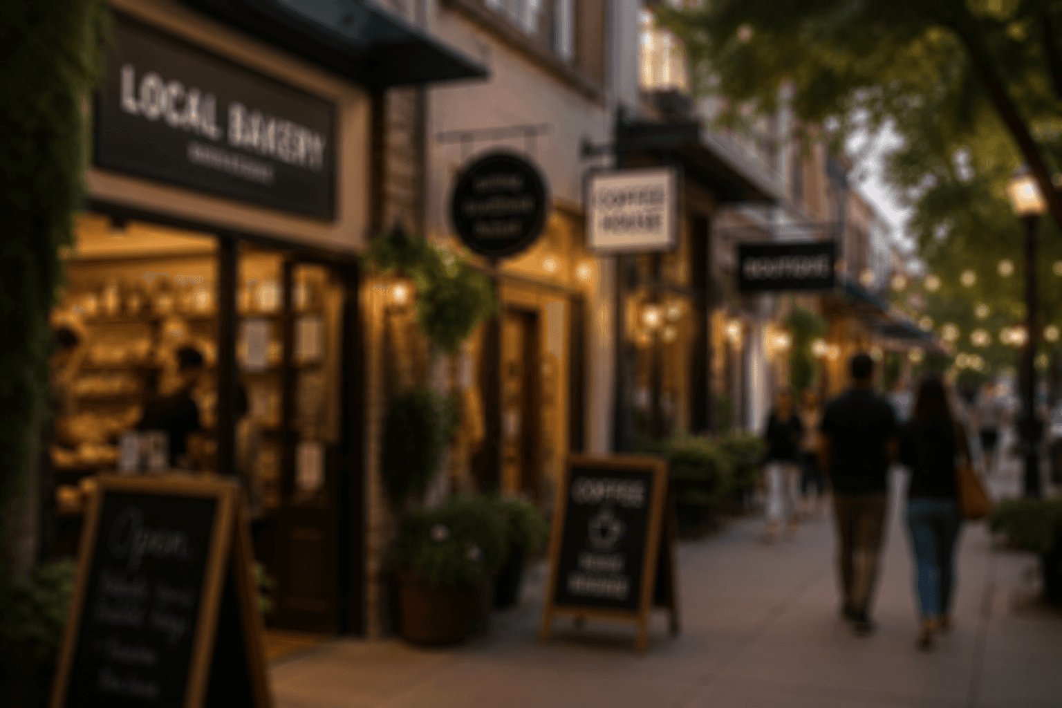 Local business storefronts along a neighborhood street