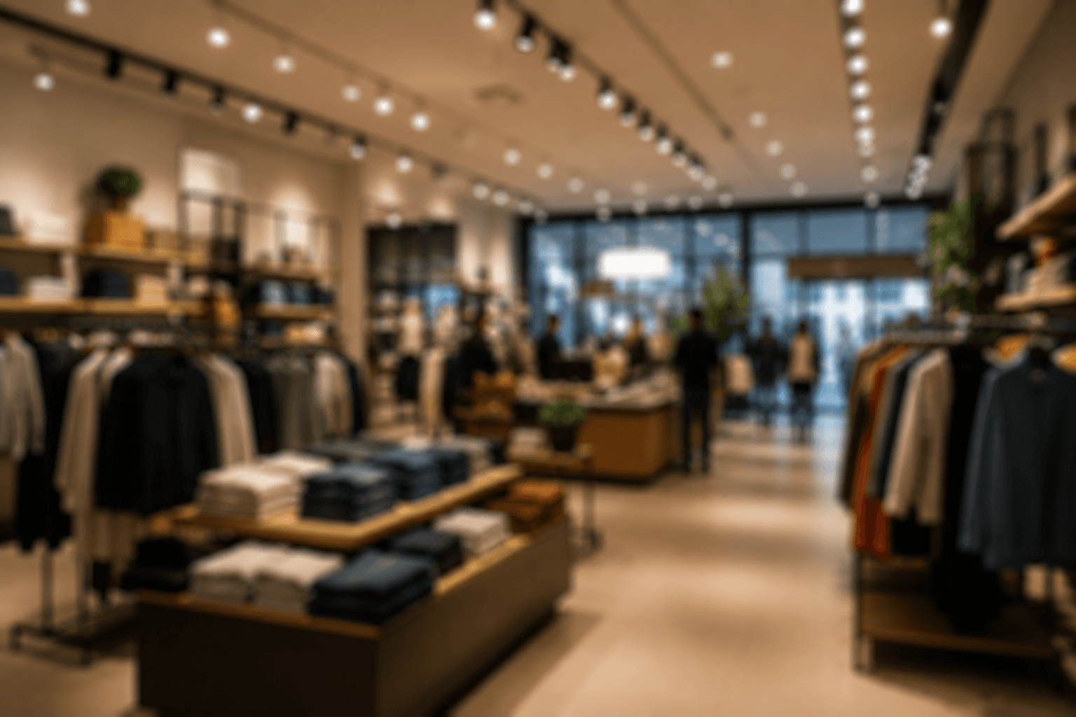 Retail store interior with clothing displays