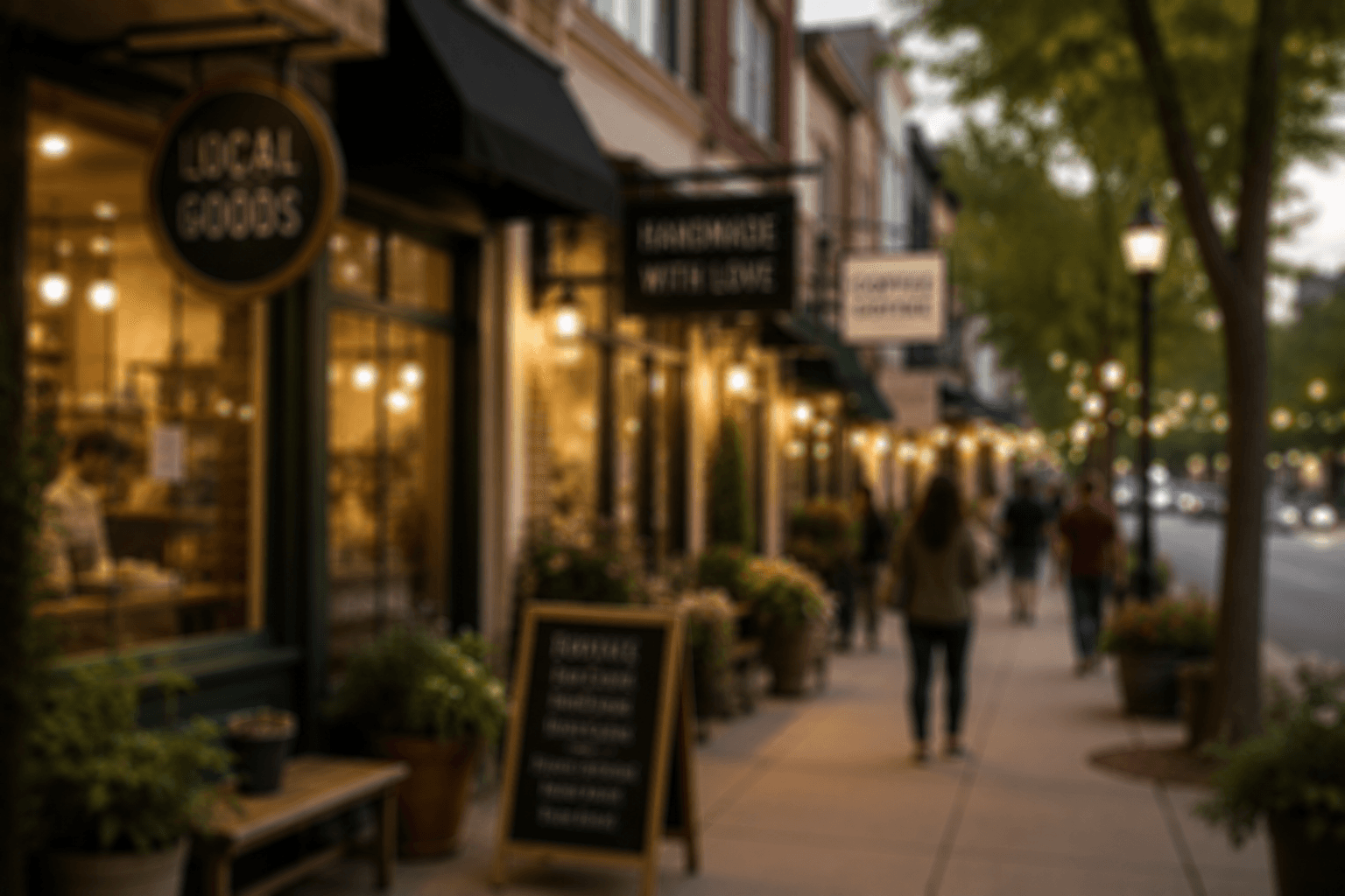 Small business storefronts on a local shopping street