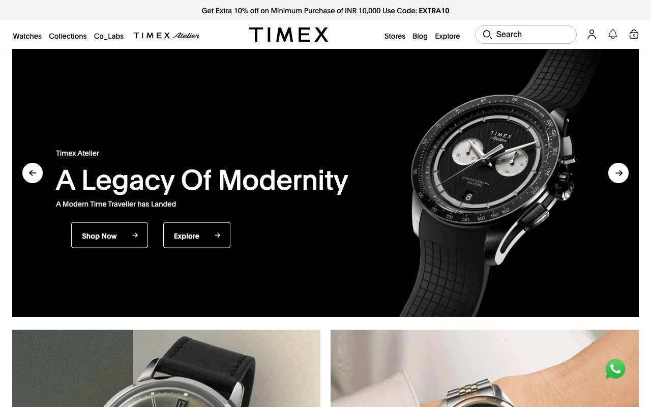 Timex India website screenshot